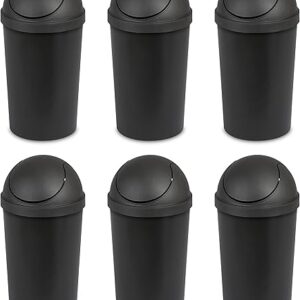 Home Sterilite 3 Gallon Round SwingTop Wastebasket with Lid, Small Plastic Trash Can for the Bathroom, Bedroom, Dorm or Home Office, Black, 6-Pack