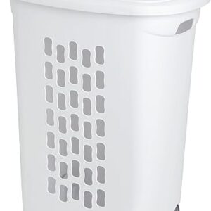Sterilite 3-Pack Ultra Wheeled Hamper, Laundry Basket w/ Flip-Top Lid & Retractable Handle - Plastic Rolling Clothes Storage Cart with Ventilated Holes for Home, Apartment or Dorm