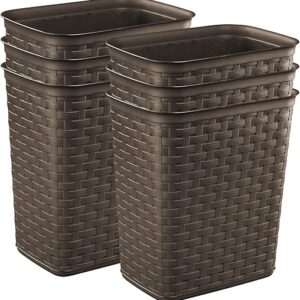 Home Sterilite 3.4 Gallon Weave Wastebasket, Small, Decorative Trash Can for the Bathroom, Bedroom, Dorm Room, or Office, Espresso Brown, 6-Pack