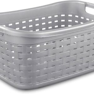 Sterilite 6-Pack Weave Laundry Basket, Rectangle Plastic Clothes Hamper w/ Handles, Gray