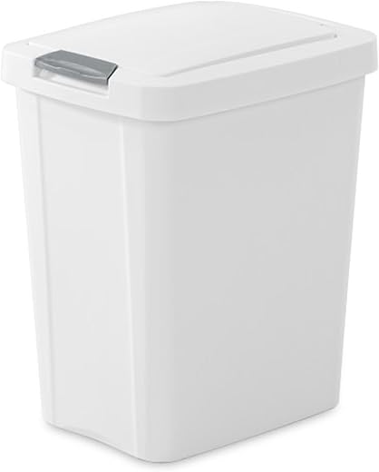 sterilite 7.5 gallon touchtop wastebasket trash can with pop up lid for kitchen, bathroom, mudroom or office, 4 pack, white Sterilite 7.5 Gallon TouchTop Wastebasket Trash Can with Pop Up Lid for Kitchen, Bathroom, Mudroom or Office, 4 Pack, White