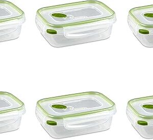 Home Sterilite Ultra-Seal 3.1 Cup Rectangle, Airtight Food Storage Container, Latching Lid, Microwave and Dishwasher Safe, Clear With Green Gasket, 6-Pack